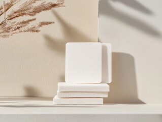 Poster - Minimalistic Display of White Business Cards on a Neutral Background