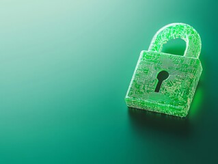Leinwandbilder - Futuristic Digital Lock Neon Green Circuitry on Matte Black for Cybersecurity and Tech Awareness