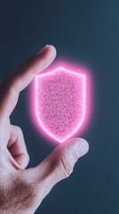 Aufkleber - Cyber Protection Concept Illuminated Digital Shield Hovering Above Hand