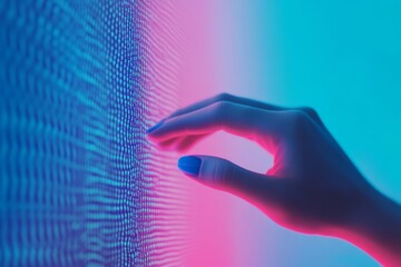 Leinwandbilder - Futuristic Touch Hand Interacting with Digital Interface in Neon Light
