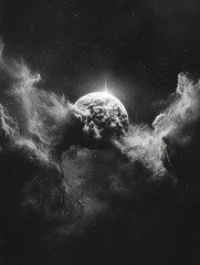 Wall Mural - black and white planet in sky