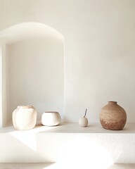 Aufkleber - Minimalist Display of Handmade Ceramic Vases in Natural Light