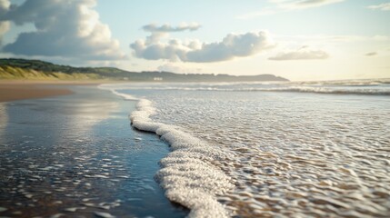 Wall Mural - Serene Coastal Sunset: Waves Kissing the Shore