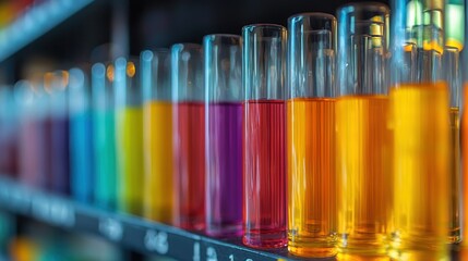 test tubes with colored liquid.