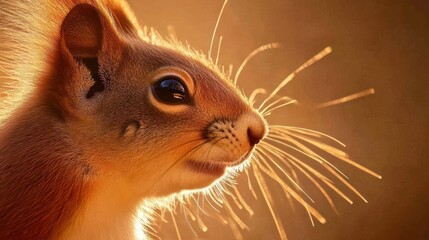 Wall Mural - close-up of a squirrel with a golden glow, detailed fur and expressive eye creating a captivating po