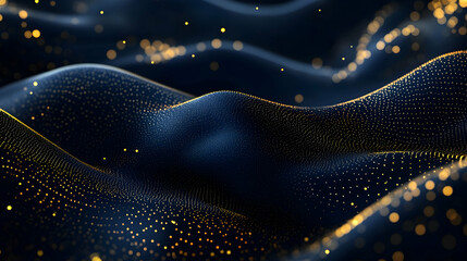 Wall Mural - Abstract dark blue background with shimmering gold particles, creating a festive holiday glow and subtle bokeh effect