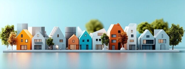 Wall Mural - A 3D rendered representation of the frequency of occurrence of different colorful and modern architectural forms in a planned urban neighborhood design