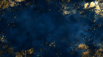 Wall Mural - Dark blue abstract background featuring scattered golden light spots and rich foil textures, perfect for a Christmas theme
