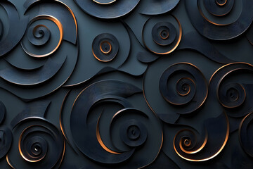 Wall Mural - dynamic 3d spiral patterns and fractured shapes in metallic shades, set on a neutral dark background