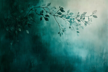 Wall Mural - subtle gradient shifting from dark green to teal, with delicate organic lines and textures for a cal