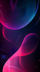 Poster - vibrant glowing shapes in dark blue and pink hues, layered over a black abstract background with fin