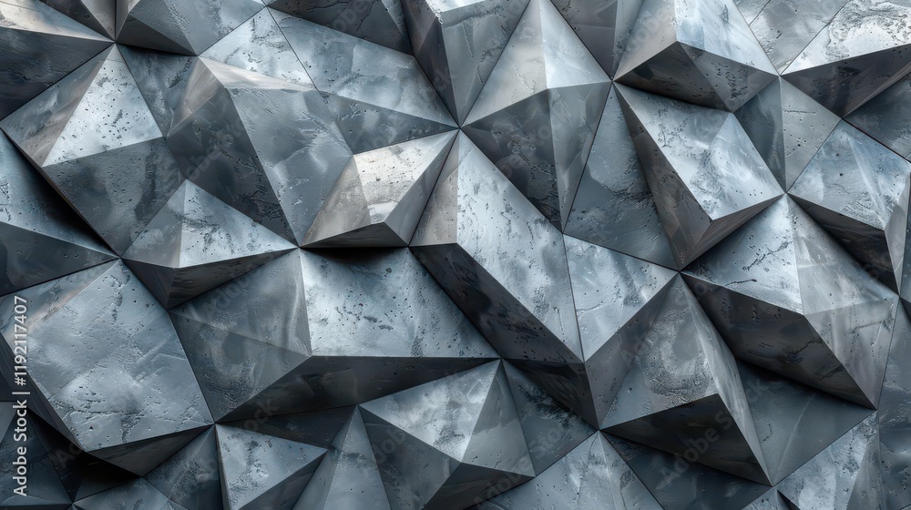 Abstract geometric pattern featuring three-dimensional metallic shapes.