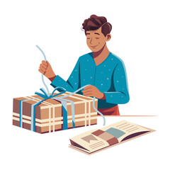Canvas Print - gift wrapping illustration of a character in flat style