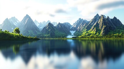 Serene Mountain Lake Reflection: A Breathtaking Panorama