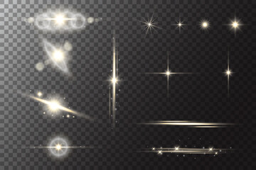 Wall Mural - star with light flare glow. shiny sparkles with glitter and flashes. vector golden glare on transpar
