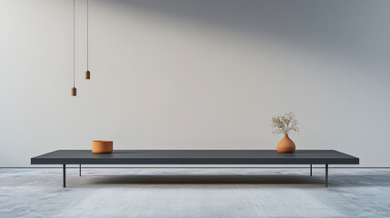 Wall Mural - Minimalist interior design featuring a black table and simple decor in a modern space