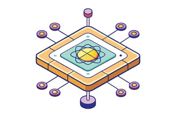 Wall Mural - minimalistic concept of a quantum computing processor integrated with a digital network, symbolizing