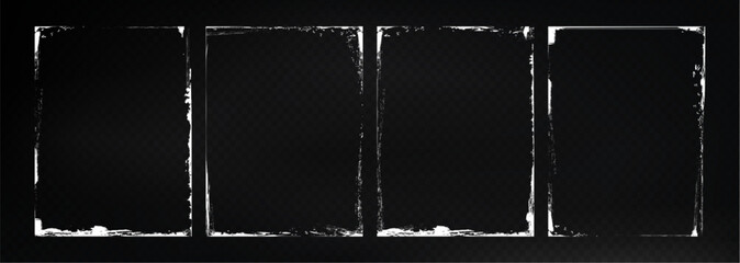 Wall Mural - photo edge stroke set with grunge borders - white rectangular frames with distressed textures, rough