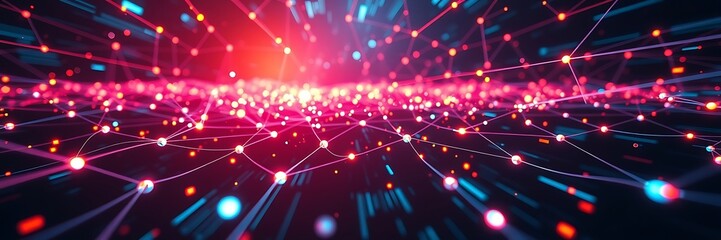 Digital Data, Digital Cyberspace with Particles and Digital Data Network Connections