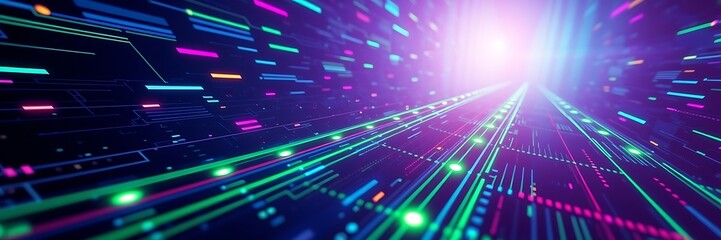 Digital Data, Digital Cyberspace with Particles and Digital Data Network Connections