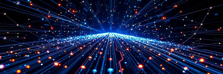 Digital Data, Digital Cyberspace with Particles and Digital Data Network Connections