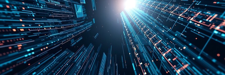 Digital Data, Digital Cyberspace with Particles and Digital Data Network Connections