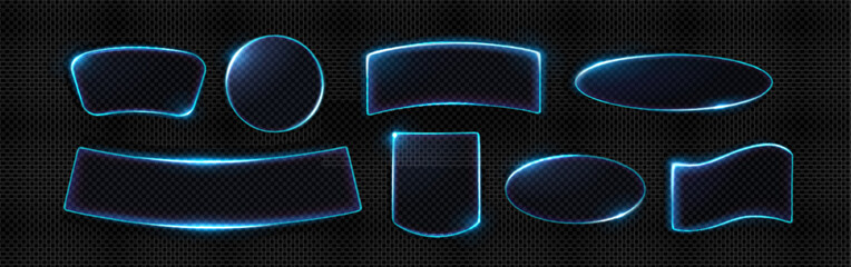 Wall Mural - transparent neon light frames set isolated on background. vector realistic illustration of round, ov