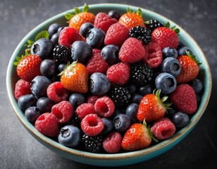 Sticker - A Bowl of Fresh Summer Berries: Raspberries, Blueberries, Blackberries, and Strawberries