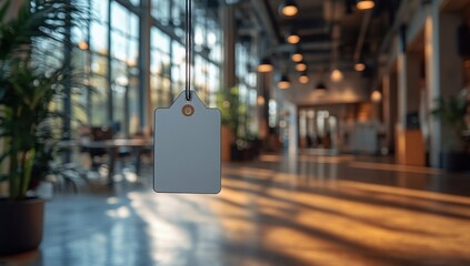 Blank Tag Hanging in a Modern, Sunlit Interior Space