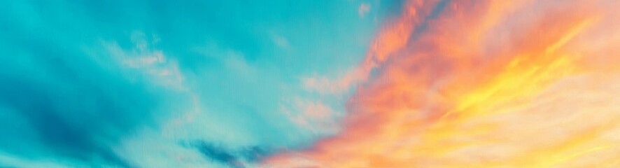 Canvas Print - A stunning sky view showcasing a vibrant blend of blue, orange, and yellow hues, creating a breathtaking sunset or sunrise atmosphere.