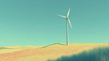 Wall Mural - Wind Turbine in a Rolling Yellow Field