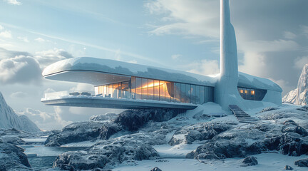 Fototapete - A research station in a large casual design.