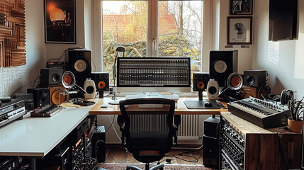 Poster - An home office radio show recording studio.