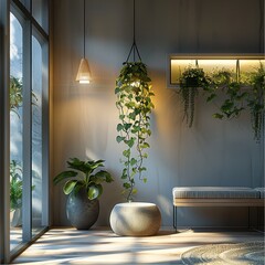 Aufkleber - Hanging plant on the standing floor light.