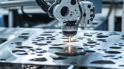 Wall Mural - a futuristic robotic arm conducting automated calibration of high-precision scientific instruments i