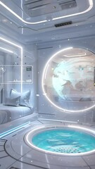 Wall Mural - galactic escape unwind in a state of the art space station seamless looping overlay 4k virtual video