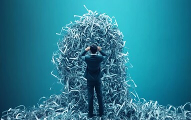 Poster - Chaotic business process with complex, messy management, tangled decision tree, overwhelming workload, visualizing disorganization and confusion in a corporate environment