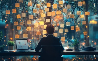 Poster - Chaotic business process with complex, messy management, tangled decision tree, overwhelming workload, visualizing disorganization and confusion in a corporate environment