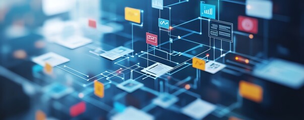 Poster - Chaotic decision tree and disorganized business process, messy management structure, illustrating complex and inefficient workflows in a corporate environment