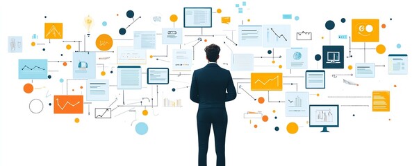 Poster - Chaotic decision tree and disorganized business process, messy management structure, illustrating complex and inefficient workflows in a corporate environment