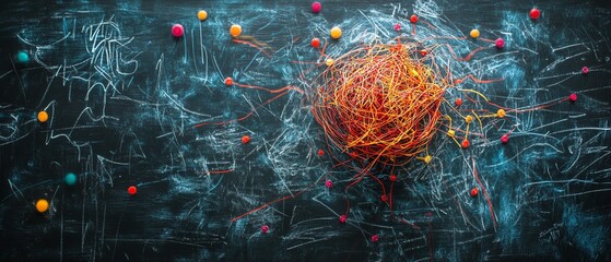 Poster - Complex and chaotic business process, disorganized management structure, tangled decision tree, illustrating the confusion and disorder in corporate decisionmaking