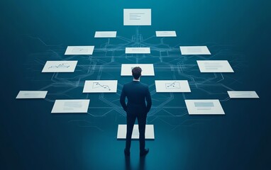 Poster - Complicated and chaotic management process, disorganized decision tree, messy business workflow, illustrating inefficiency and confusion in corporate structure