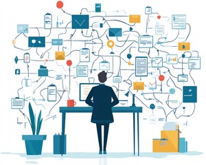 Poster - Complicated business management, chaotic decisionmaking process, tangled organizational structure, illustrating the confusion and mess of disorganized workflows