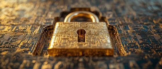 Leinwandbilder - Golden padlock with digital circuits, representing secure password technology, preventing fraud, safeguarding confidential data, and protecting the network environment