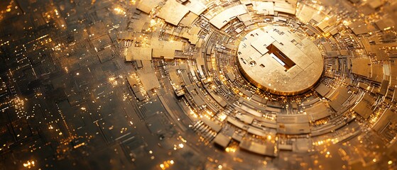 Leinwandbilder - Golden padlock with digital circuits, representing secure password technology, preventing fraud, safeguarding confidential data, and protecting the network environment