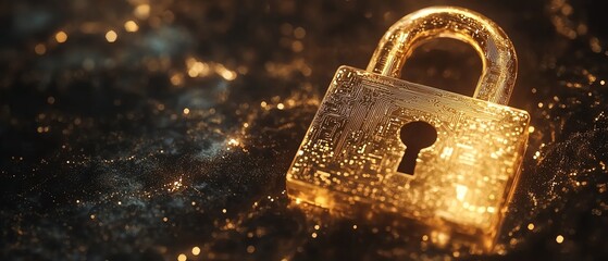 Leinwandbilder - Golden padlock with integrated electronic circuits, futuristic password security technology, protecting confidential data in a secure network, fraud prevention design