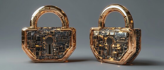 Leinwandbilder - Golden padlock with integrated electronic circuits, futuristic password security technology, protecting confidential data in a secure network, fraud prevention design