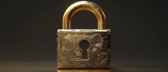 Leinwandbilder - Golden padlock with integrated electronic circuits, futuristic password security technology, protecting confidential data in a secure network, fraud prevention design