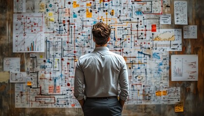 Poster - Messy decisionmaking process, complicated and chaotic business management, disorganized workflow and decision tree, visualizing the disorder and complexity of business operations