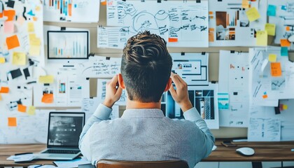 Poster - Overwhelming business process, disordered decision tree, complex and messy management structure, chaotic workflow creating confusion and frustration in a corporate setting